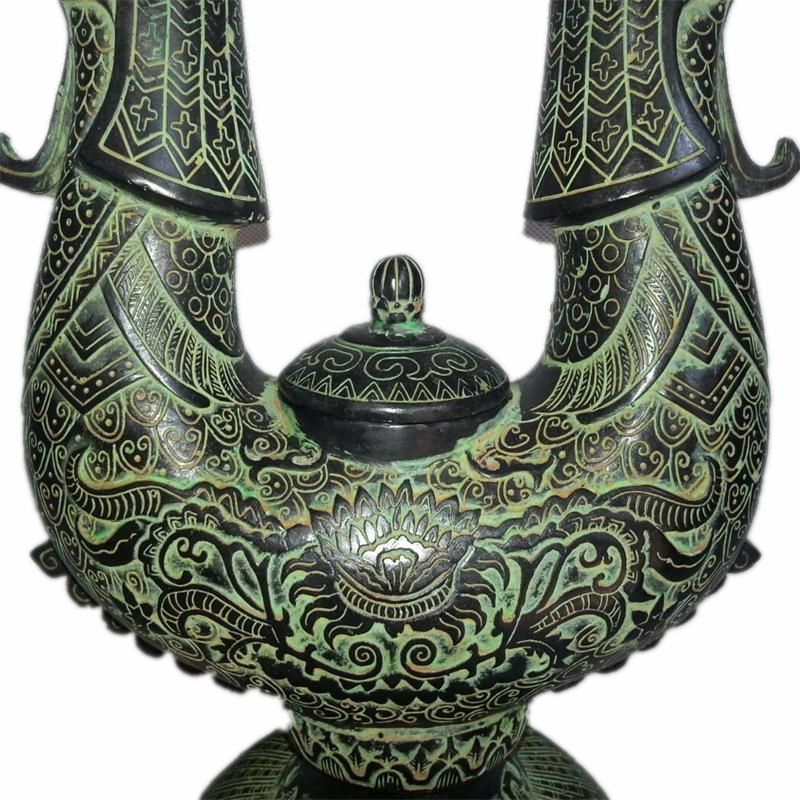bronzeware to fake something antique Ornaments   two phoenixes Lotus Bottle   Antiques Collection     business affairs gift characteristic   temple Ornaments